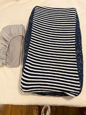 Amazon Navy Blue and White Striped changing Mattress + Cover